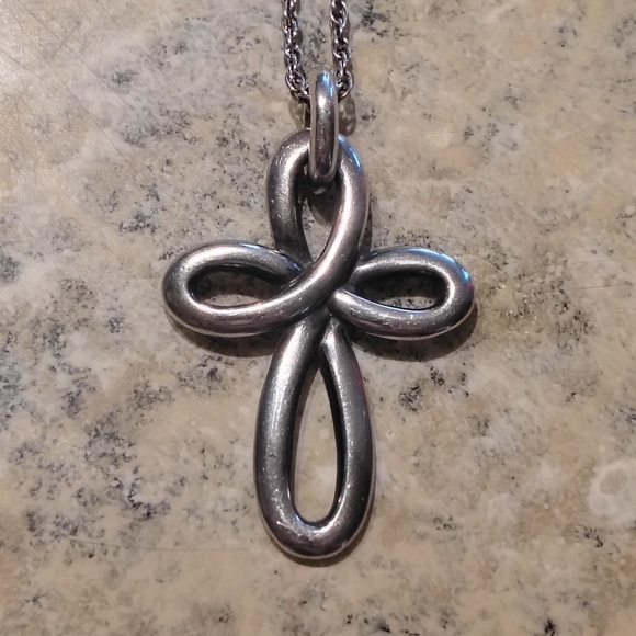 Retired James Avery Sterling Silver Eternal Ribbon Cross Pendant & Chain - Picture 2 of 7